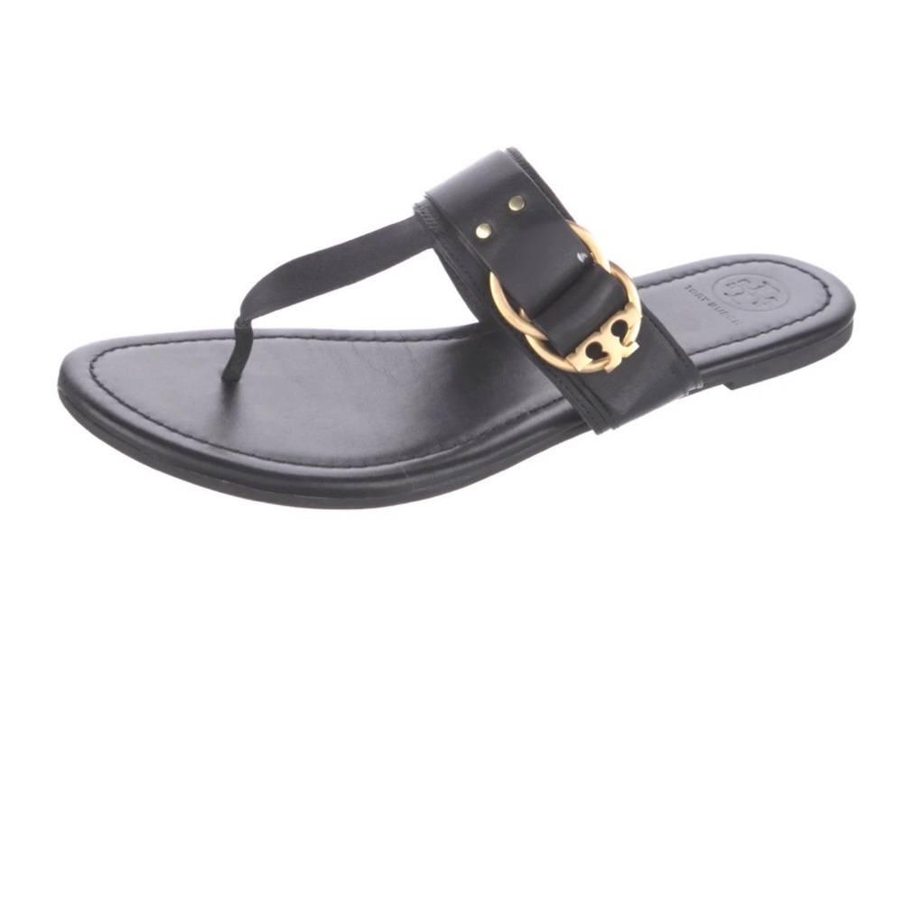 authentic TORY BURCH black sandal with gold hardware